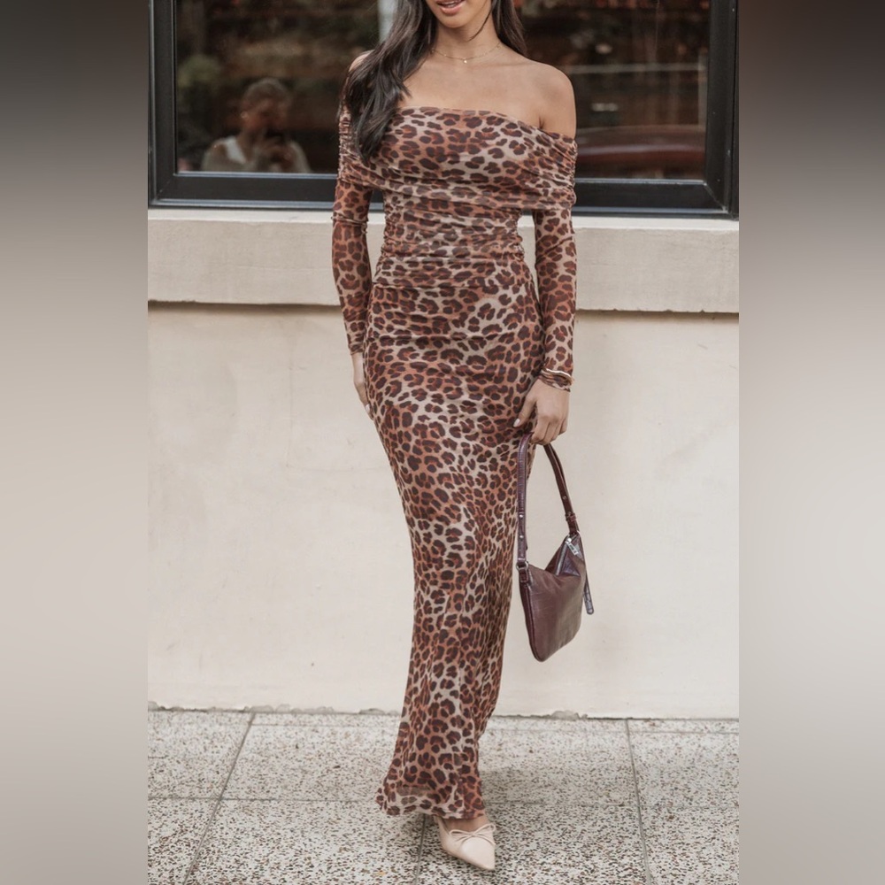 Petal and Pup Leopard Long sleeve Off The Shoulder Top & Leopard Skirt